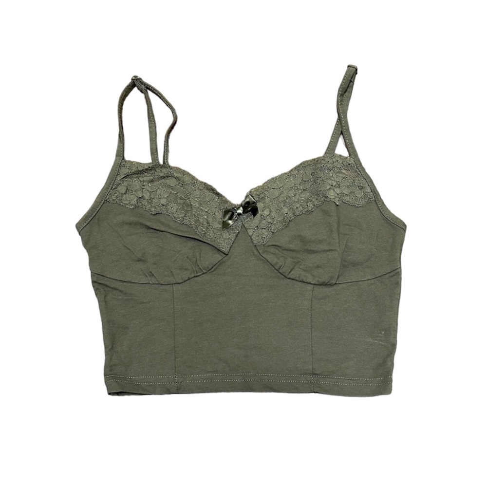 olive green lace crop tank